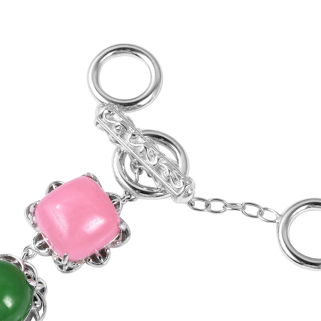 Pink, Red, Blue, Green and Purple Jade Bracelet (Size 6.5 - 7.5 - 8.25) in Rhodium Overlay Sterling Silver 43.175 Ct, Silver wt 13.63 Gms.