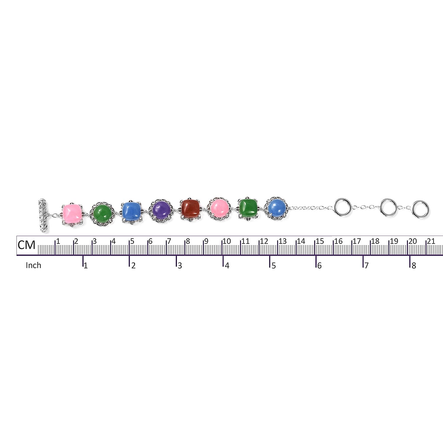 43.18 Ct Pink and Multi Jade Adjustable Bracelet in Rhodium Plated Silver 6.5 to 8.25 Inch 3410202 5