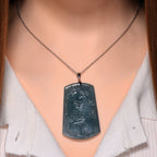 Natural Type A Jadeite Dragon Carving Pendant with Chain (Size - 20) with Lobster Clasp in Rhodium Overlay Sterling Silver 120.00 Ct._4308938_1