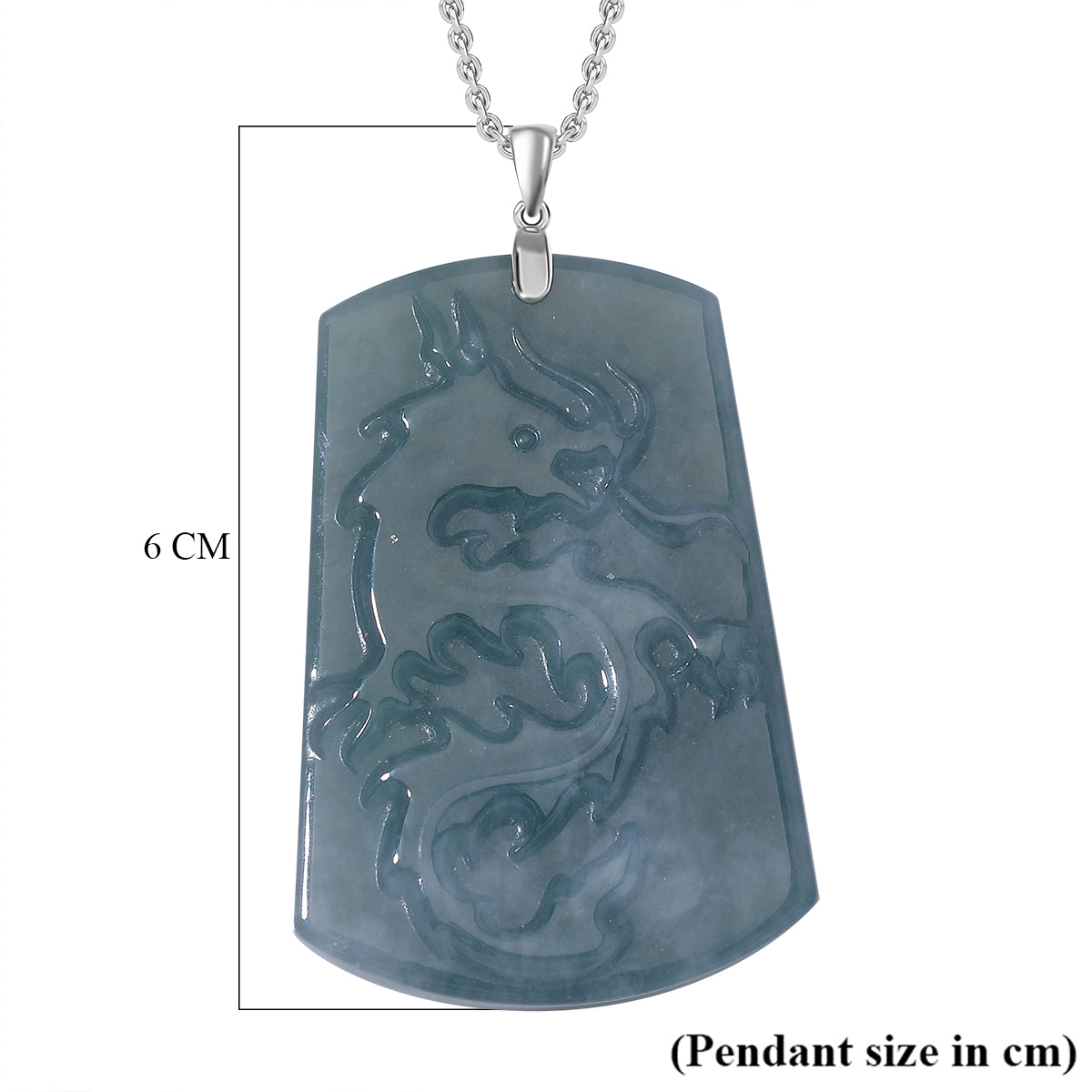 Olmec Jadeite Dragon Carved Pendant with Chain (Size 20) in Rhodium Overlay Sterling Silver 120.0  Ct. V32516105 5
