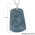 Natural Type A Jadeite Dragon Carving Pendant with Chain (Size - 20) with Lobster Clasp in Rhodium Overlay Sterling Silver 120.00 Ct._4308938_4