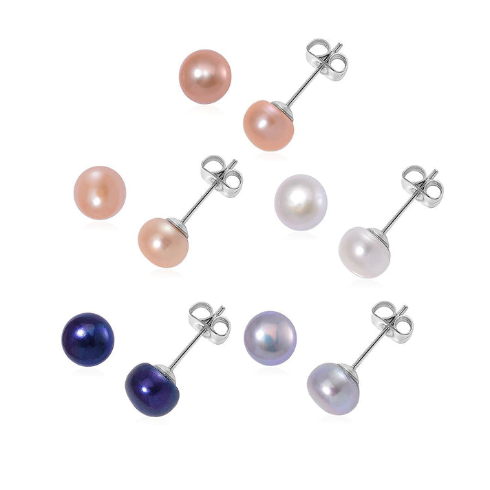WOW Deal - Set of 5 - Multi Colour Fresh Water Pearl Stud Earrings with Push Backs 12.50 Ct. 4313892 1