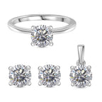 THE ULTIMATE BRIDAL SET - Moissanite Solitaire Ring, Pendant & Stud Earrings with Push-Post in Rhodium Overlay Sterling Silver 2.38 Ct._4322745