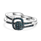 Set of 2 - Blue Diamond Band Ring in Rhodium Overlay Sterling Silver 0.33 Ct._4324557