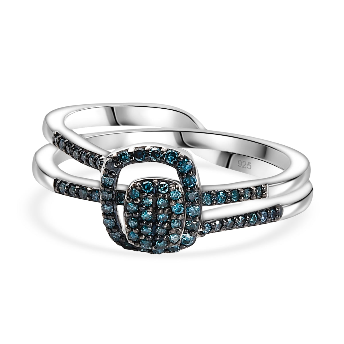 Set of 2 - Blue Diamond Band Ring in Rhodium Overlay Sterling Silver 0.33 Ct. V32530800 0