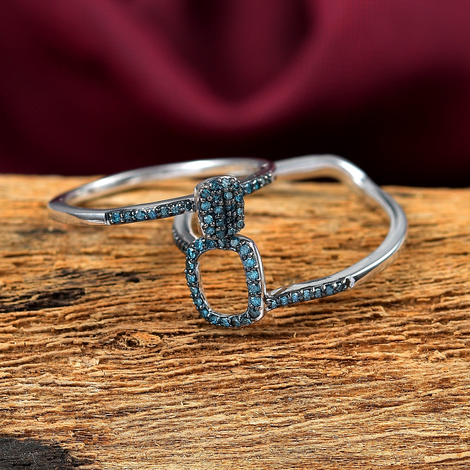 Set of 2 - Blue Diamond Band Ring in Rhodium Overlay Sterling Silver 0.33 Ct. V32530800 2