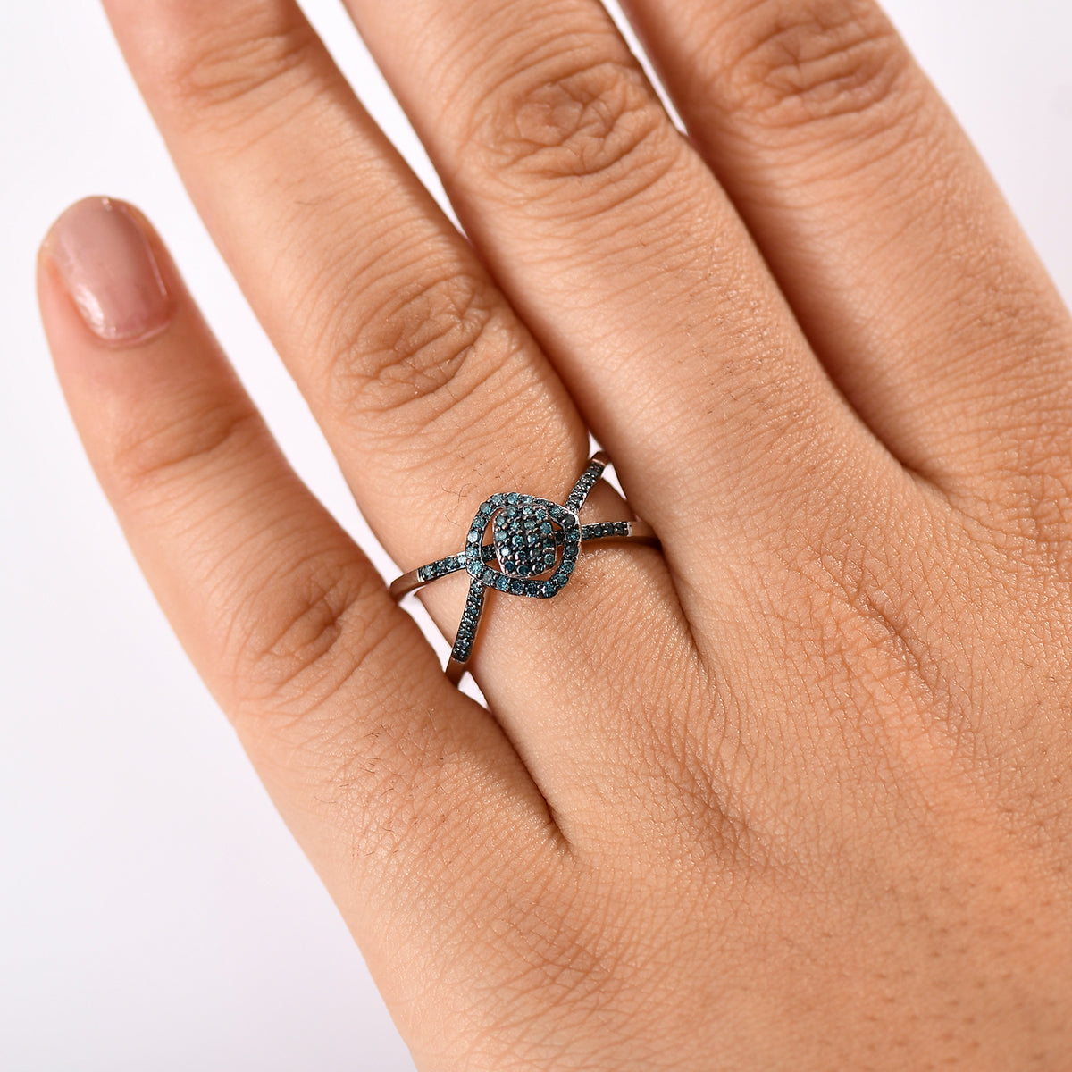 Set of 2 - Blue Diamond Band Ring in Rhodium Overlay Sterling Silver 0.33 Ct. V32530800 3
