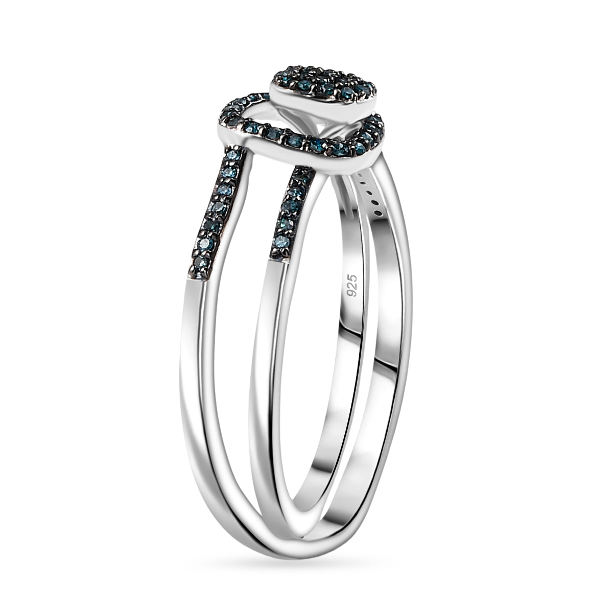 Set of 2 - Blue Diamond Band Ring in Rhodium Overlay Sterling Silver 0.33 Ct. V32530800 4