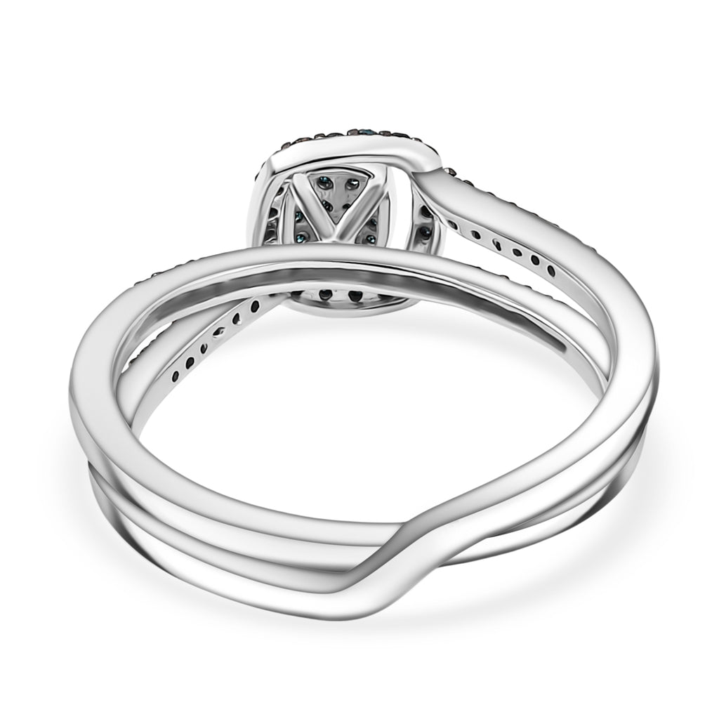 Set of 2 - Blue Diamond Band Ring in Rhodium Overlay Sterling Silver 0.33 Ct._4324557_4