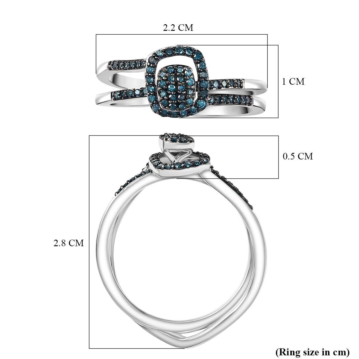 Set of 2 - Blue Diamond Band Ring in Rhodium Overlay Sterling Silver 0.33 Ct. V32530800 6