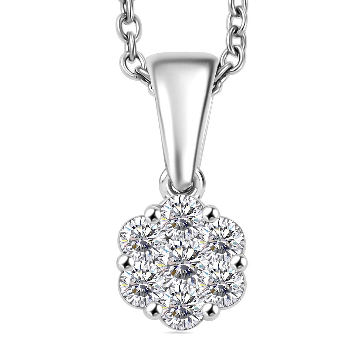 Moissanite Cluster Pendant with Chain (Size 20) in Platinum Overlay Sterling Silver 4324913 0