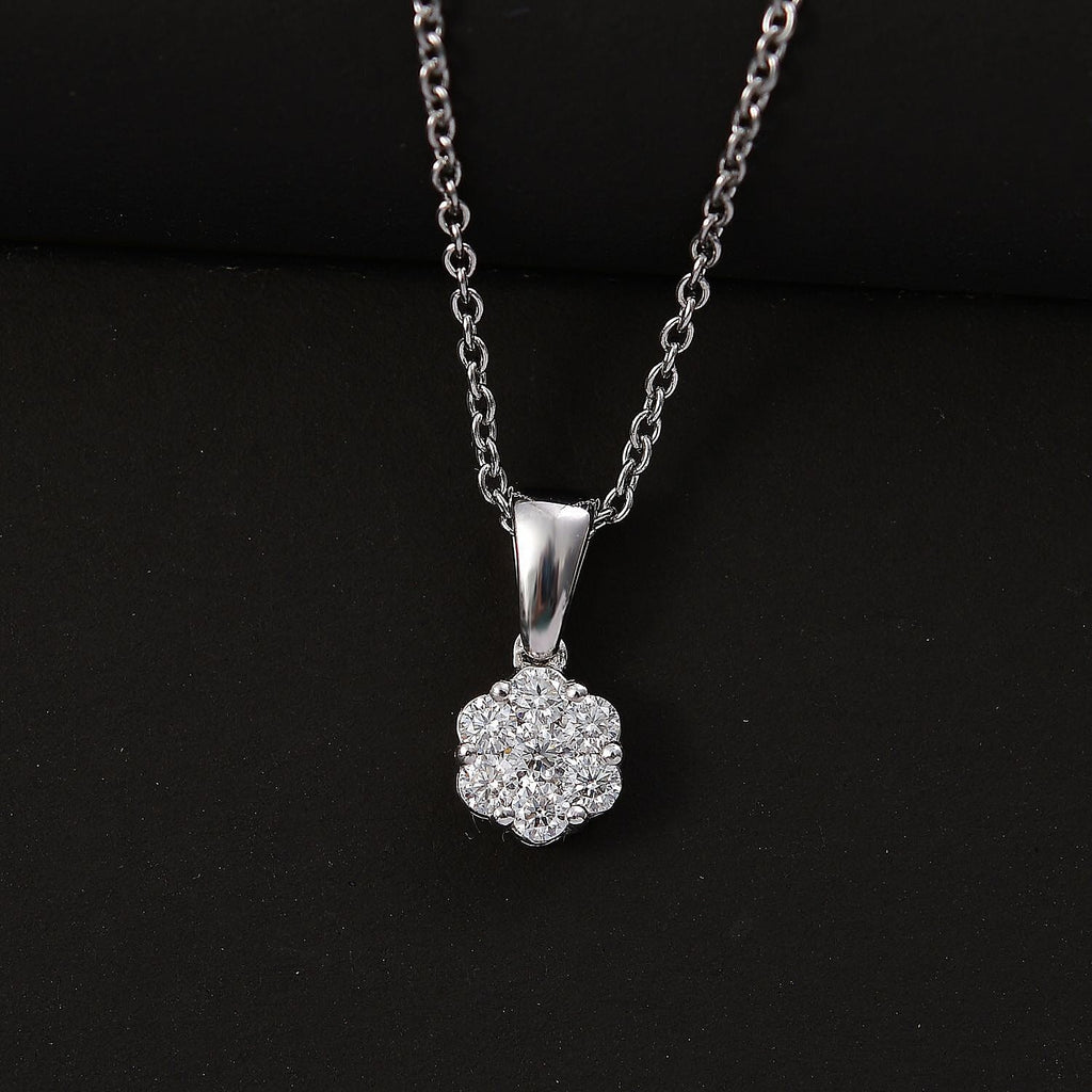 Moissanite Pendant with Chain (Size - 20) in Platinum Overlay Sterling Silver
