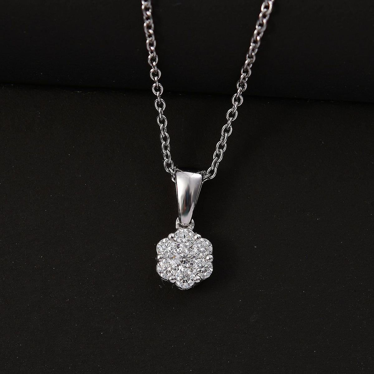 Moissanite Cluster Pendant with Chain (Size 20) in Platinum Overlay Sterling Silver 4324913 2