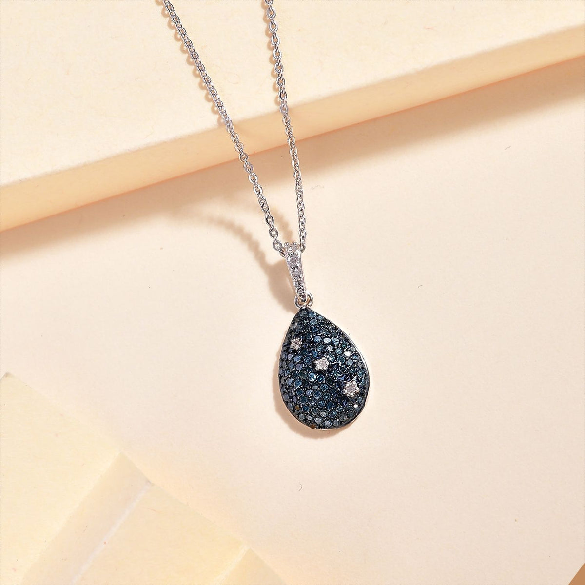 Blue Diamond &amp; White Diamond Pendant with Chain (Size - 20) in Rhodium Overlay Sterling Silver 0.56 Ct. 4325802 2