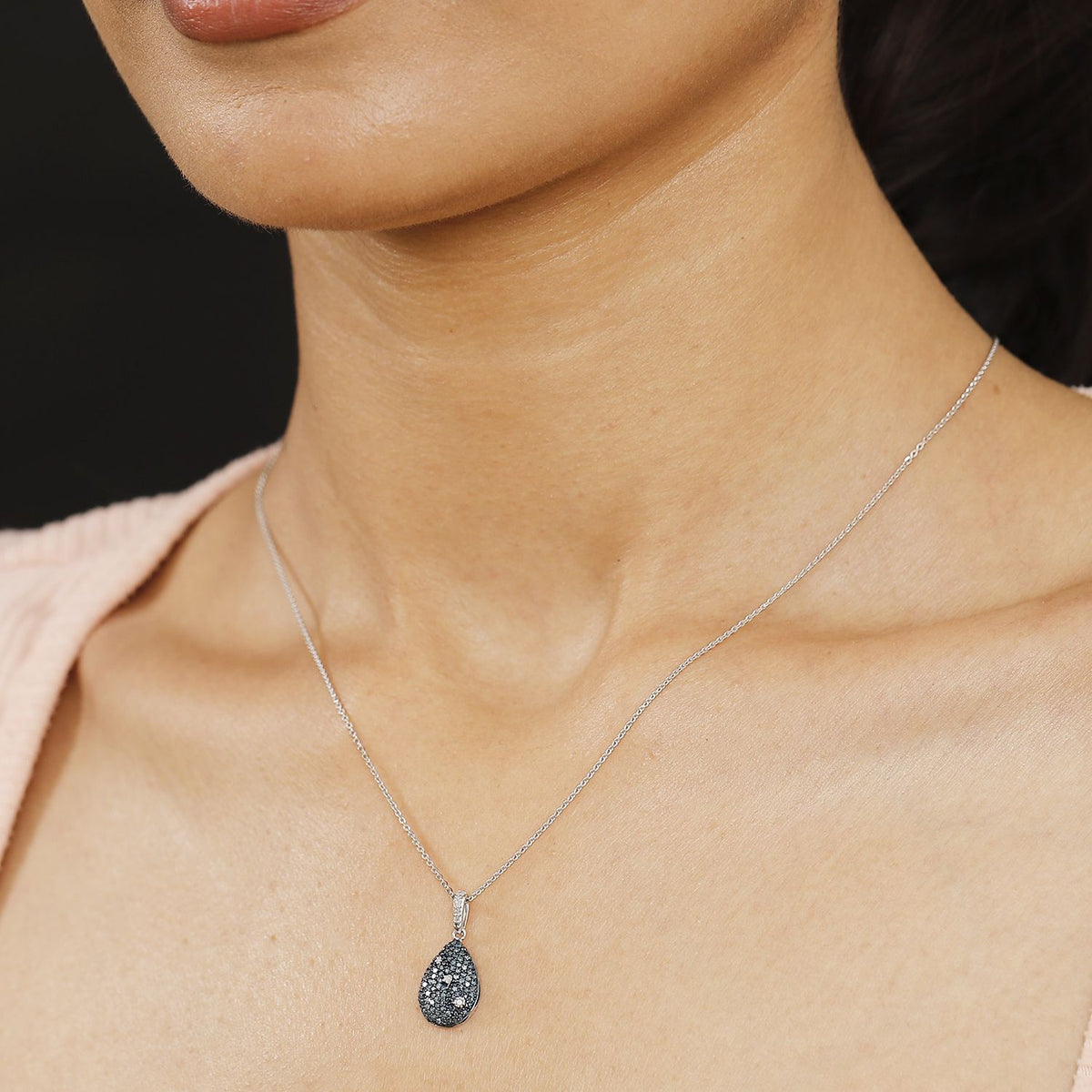 Blue Diamond &amp; White Diamond Pendant with Chain (Size - 20) in Rhodium Overlay Sterling Silver 0.56 Ct. 4325802 3