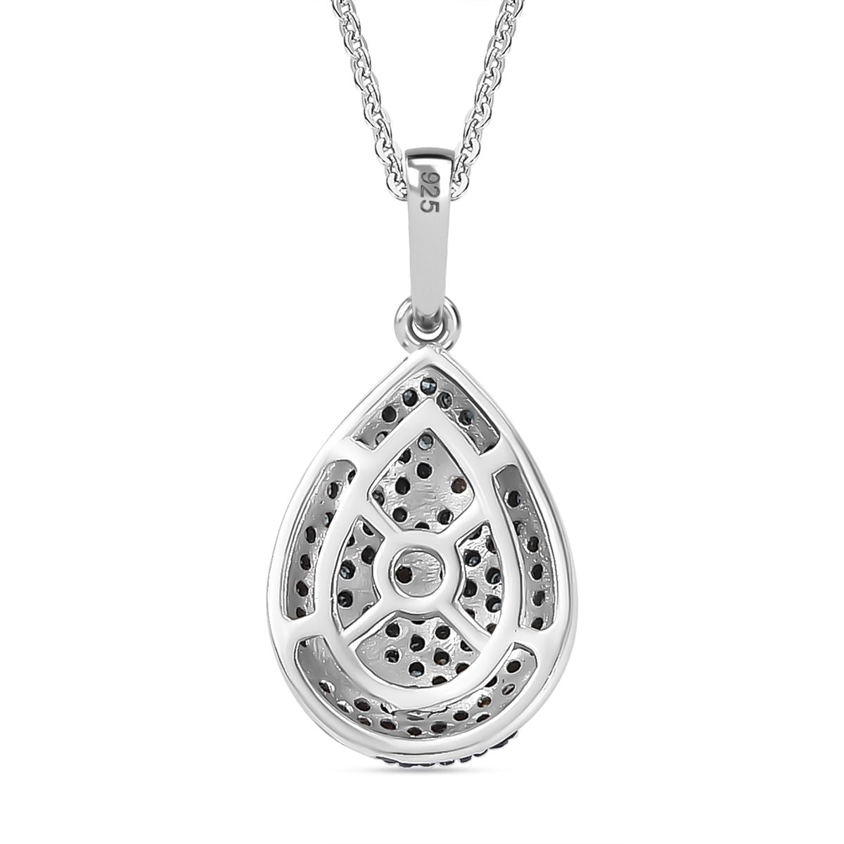 Blue Diamond &amp; White Diamond Pendant with Chain (Size - 20) in Rhodium Overlay Sterling Silver 0.56 Ct. 4325802 5