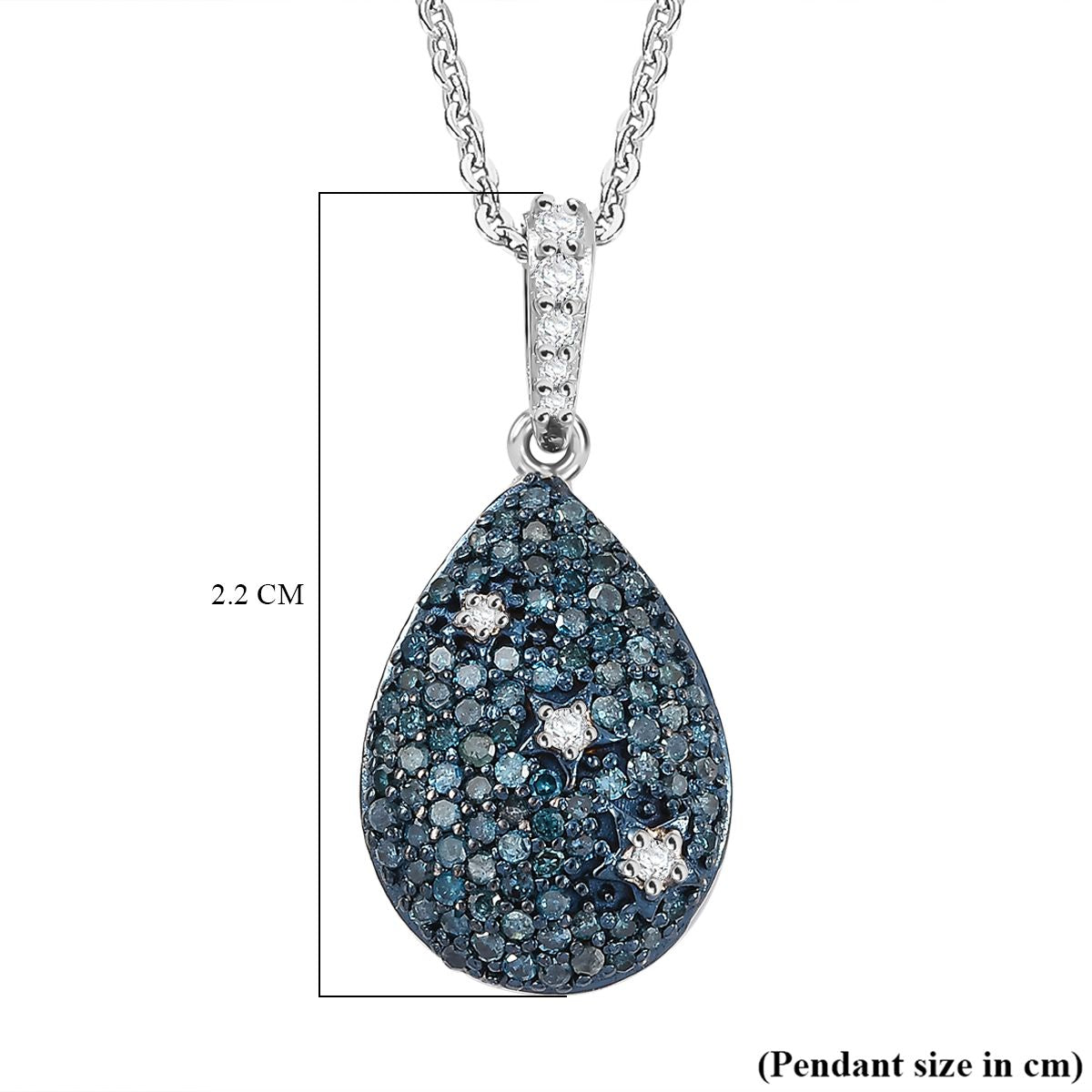 Blue Diamond &amp; White Diamond Pendant with Chain (Size - 20) in Rhodium Overlay Sterling Silver 0.56 Ct. 4325802 7