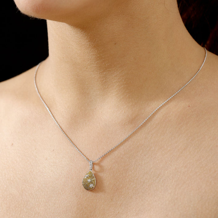 Yellow Diamond &amp; White Diamond Pendant with Chain (Size - 20) in Rhodium Overlay Sterling Silver 0.50 Ct, Silver Wt. 7.35 Gms. 4325809 2