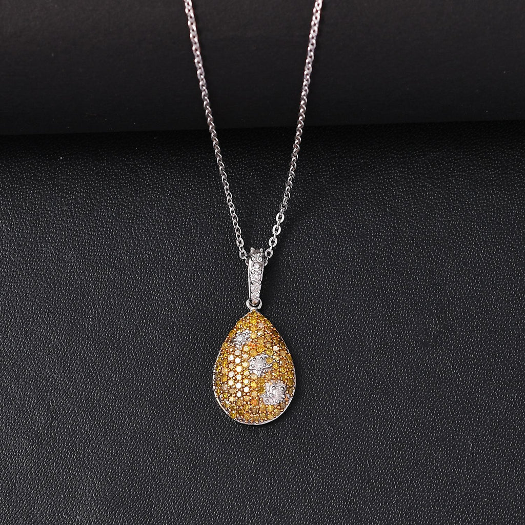 Yellow Diamond & White Diamond Pendant with Chain (Size - 20) in Rhodium Overlay Sterling Silver 0.50 Ct, Silver Wt. 7.35 Gms._4325809_2