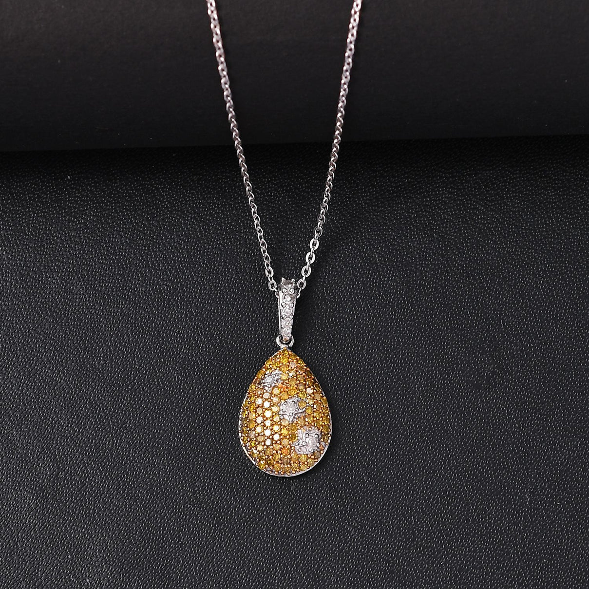 Yellow Diamond &amp; White Diamond Pendant with Chain (Size - 20) in Rhodium Overlay Sterling Silver 0.50 Ct, Silver Wt. 7.35 Gms. V32530567 2