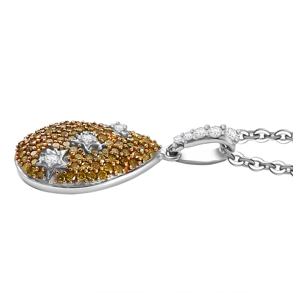 Yellow Diamond & White Diamond Pendant with Chain (Size - 20) in Rhodium Overlay Sterling Silver 0.50 Ct, Silver Wt. 7.35 Gms._4325809_3