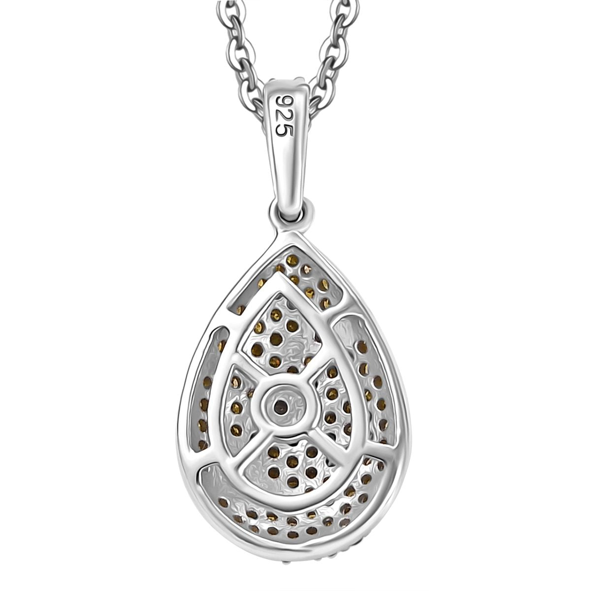 Yellow Diamond &amp; White Diamond Pendant with Chain (Size - 20) in Rhodium Overlay Sterling Silver 0.50 Ct, Silver Wt. 7.35 Gms. V32530567 4