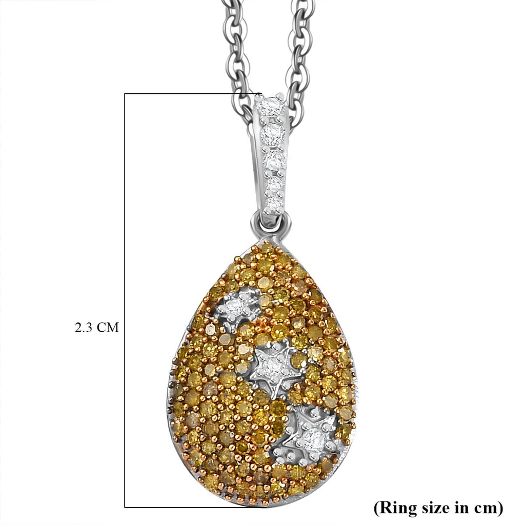 Yellow Diamond & White Diamond Pendant with Chain (Size - 20) in Rhodium Overlay Sterling Silver 0.50 Ct, Silver Wt. 7.35 Gms._4325809_5