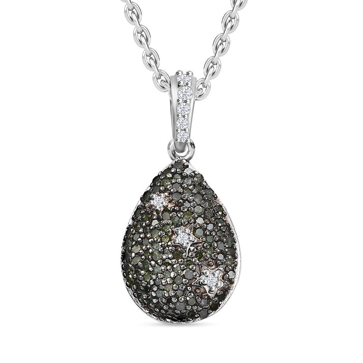 Green Diamond &amp; White Diamond Pendant with Chain (Size - 20) in Rhodium Overlay Sterling Silver 0.53 Ct. 4325810 1