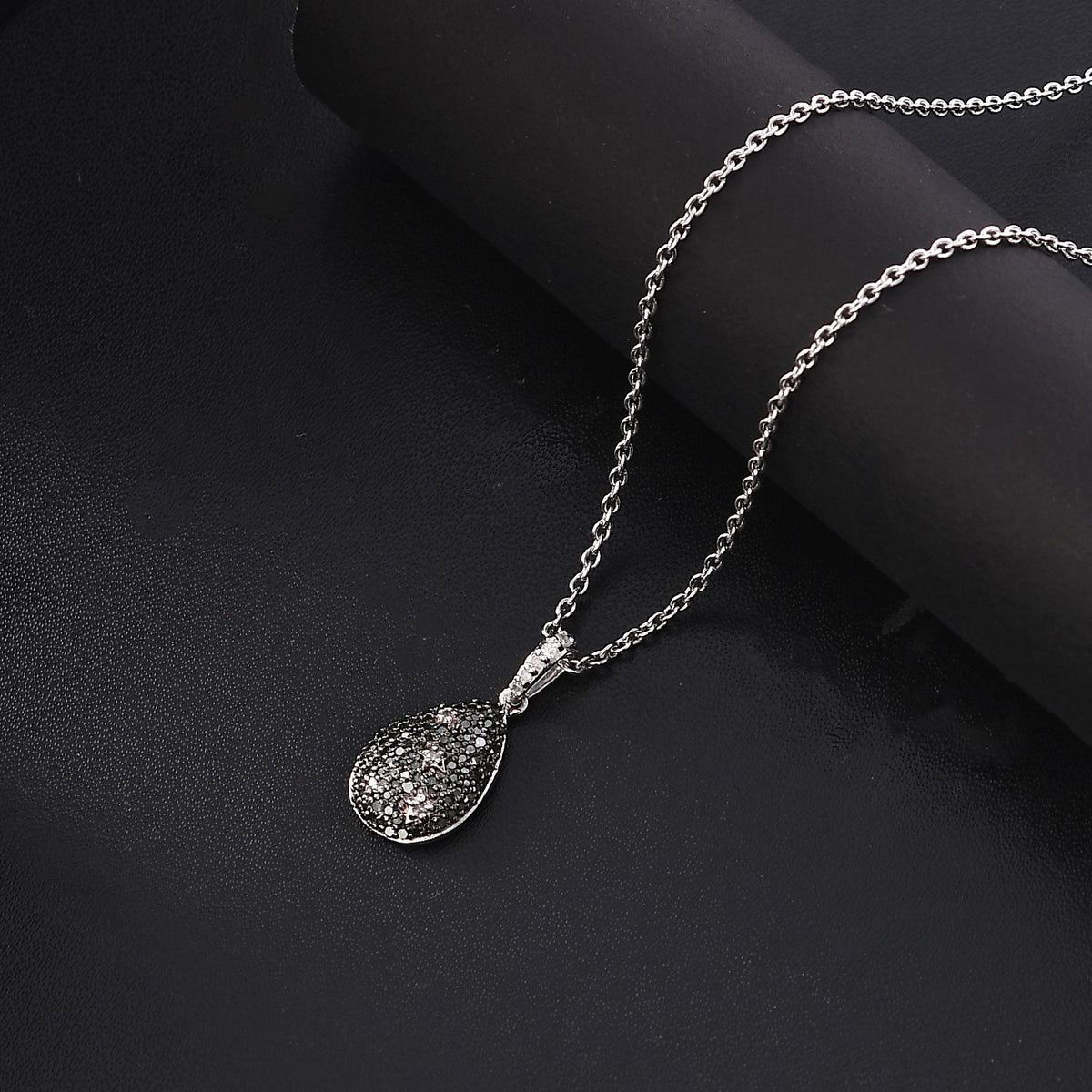 Green Diamond &amp; White Diamond Pendant with Chain (Size - 20) in Rhodium Overlay Sterling Silver 0.53 Ct. V32754788 2