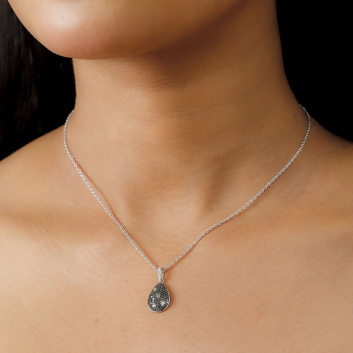 Green Diamond &amp; White Diamond Pendant with Chain (Size - 20) in Rhodium Overlay Sterling Silver 0.53 Ct. V32754788 3