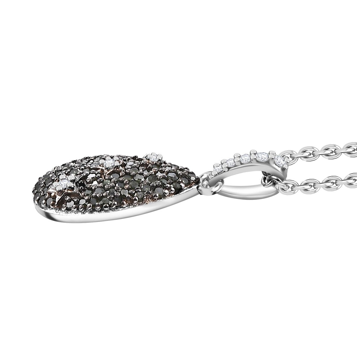 Green Diamond &amp; White Diamond Pendant with Chain (Size - 20) in Rhodium Overlay Sterling Silver 0.53 Ct. V32754788 4
