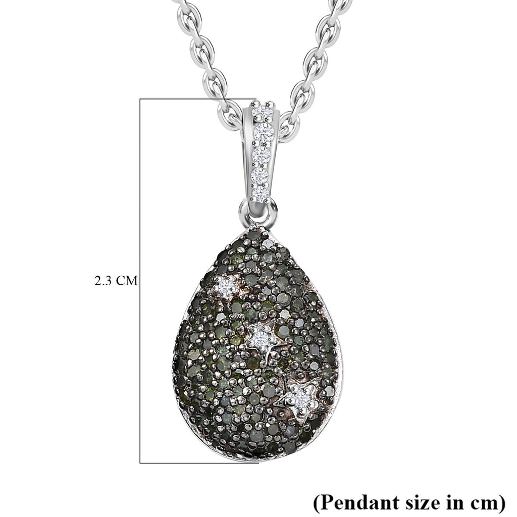 Green Diamond & White Diamond Pendant with Chain (Size - 20) in Rhodium Overlay Sterling Silver 0.53 Ct._4325810_5