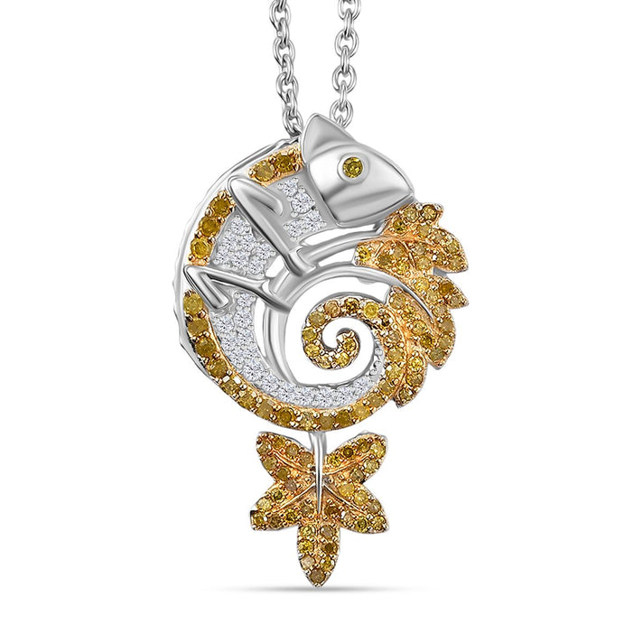 Natural White and Yellow Diamond Chameleon Pendant with Chain (Size 20) in Rhodium Overlay Sterling Silver 0.50 Ct. 4325838 1