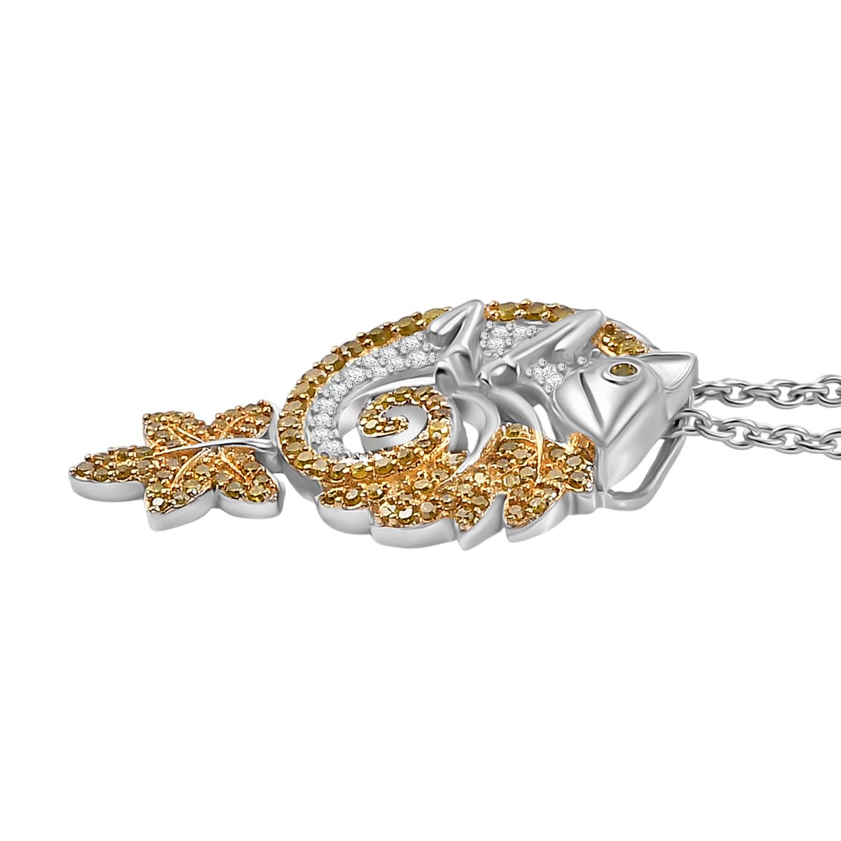 Natural White and Yellow Diamond Chameleon Pendant with Chain (Size 20) in Rhodium Overlay Sterling Silver 0.50 Ct. V32516311 3