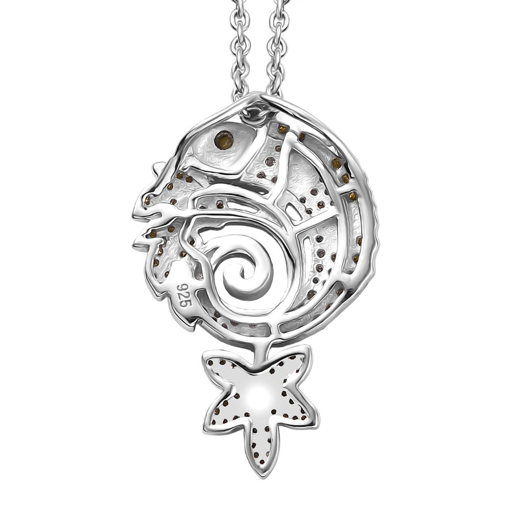 Natural White & Yellow Diamond Pendant with Chain (Size 20) in Rhodium Overlay Sterling Silver 0.50 Ct._4325838_4
