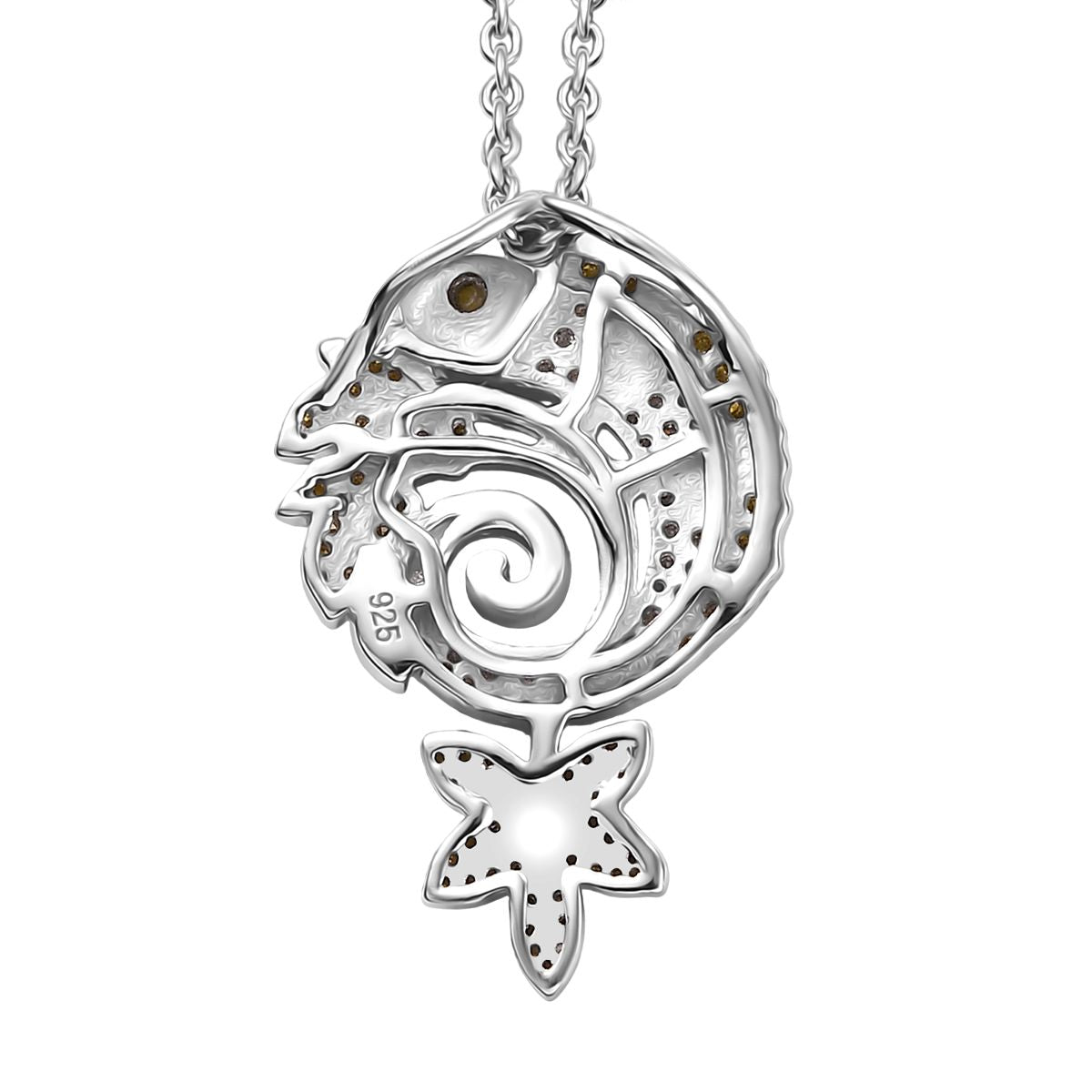 Natural White and Yellow Diamond Chameleon Pendant with Chain (Size 20) in Rhodium Overlay Sterling Silver 0.50 Ct. V32516311 4