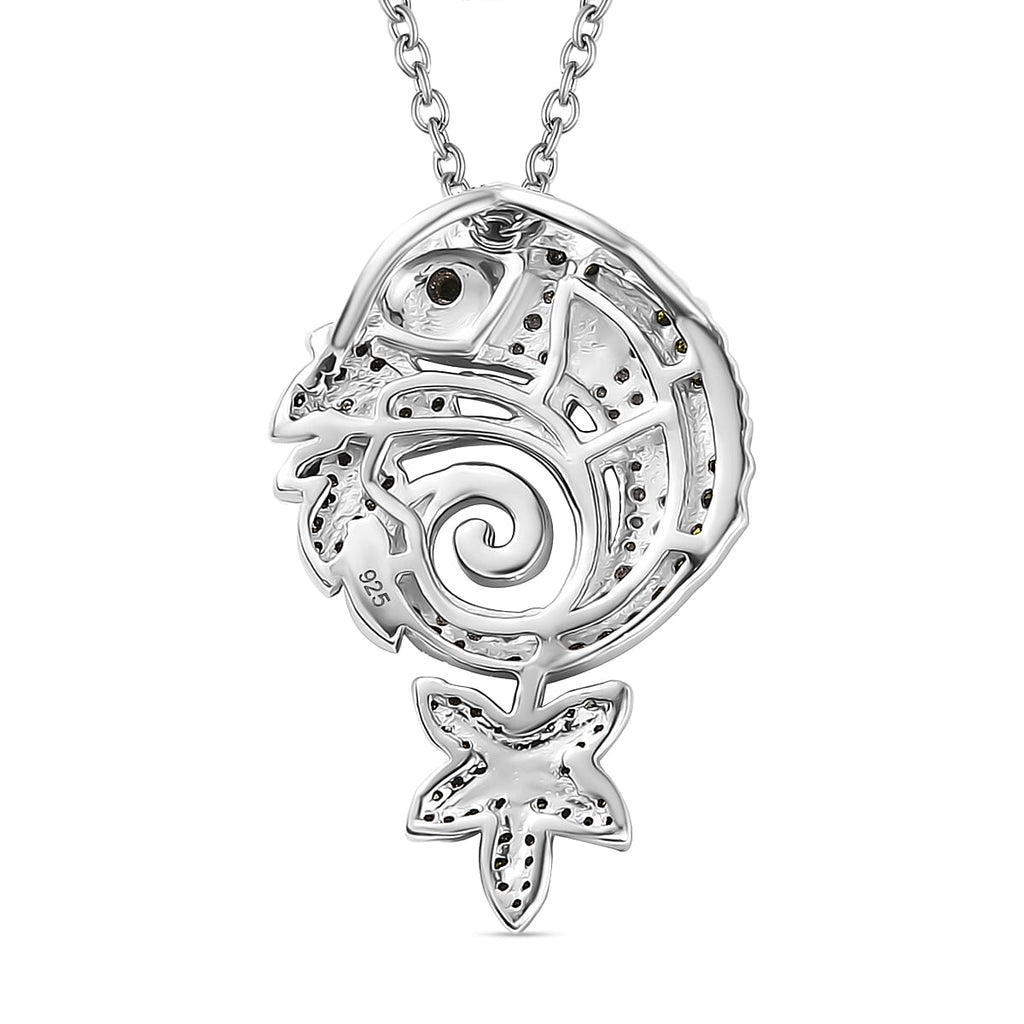 Green & White Diamond Chameleon Motif Pendant with Chain (Size 20) in Rhodium Overlay Sterling Silver 0.70 Ct, Silver Wt. 6.86 Gms._4325839_4