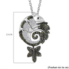 Green & White Diamond Chameleon Motif Pendant with Chain (Size 20) in Rhodium Overlay Sterling Silver 0.70 Ct, Silver Wt. 6.86 Gms._4325839_6