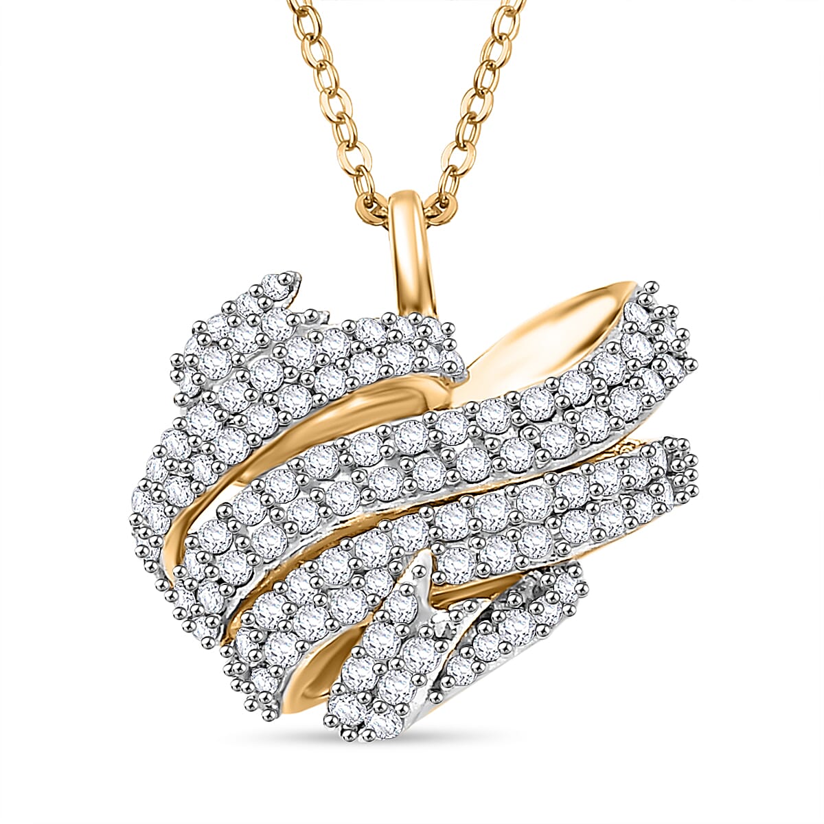 GP Amore Collection - White Diamond Heart Pendant with Chain in 18K Yellow Gold Vermeil Plated Sterling Silver 0.50 Ct V32646944 0