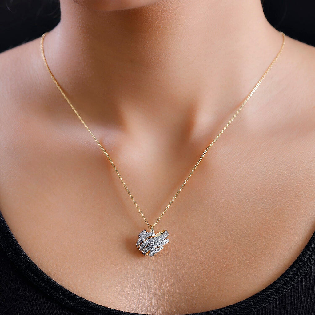 GP Amore Collection - White Diamond & Blue Sapphire Pendant with Chain in 18K Yellow Gold Vermeil Sterling Silver 0.50 Ct