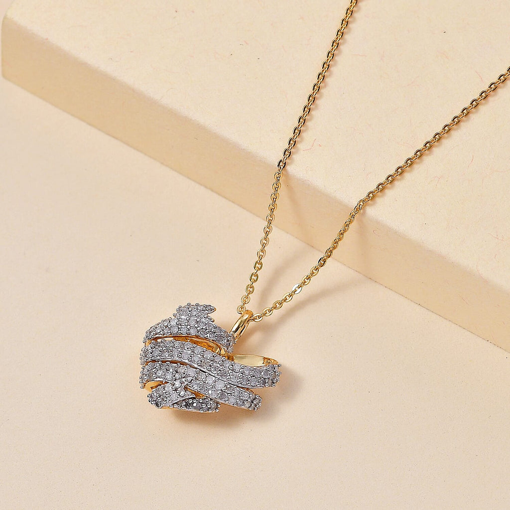 GP Amore Collection - White Diamond & Blue Sapphire Pendant with Chain in 18K Yellow Gold Vermeil Sterling Silver 0.50 Ct