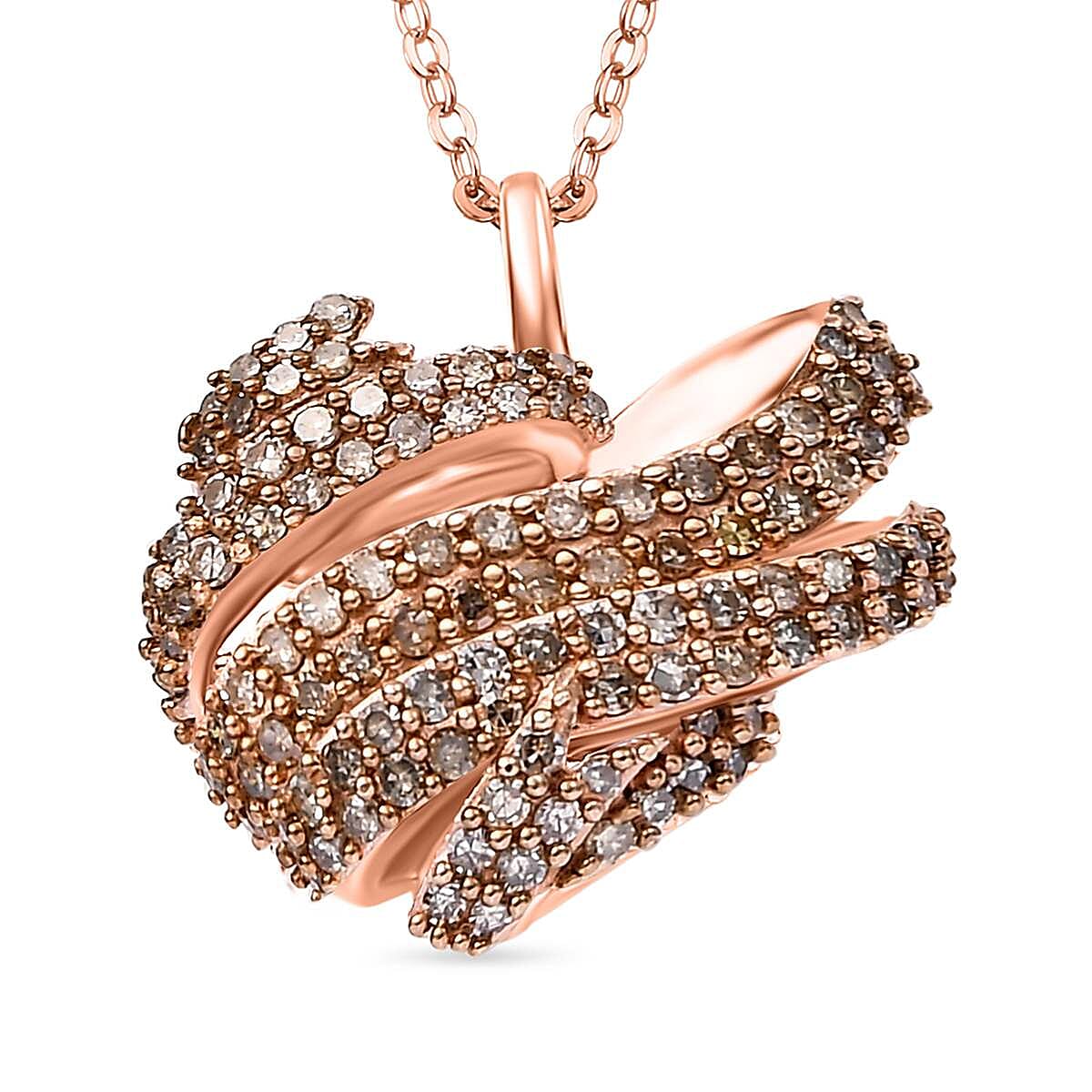 GP Collection - Champagne Diamond Heart Pendant with Chain (Size 20) in 18K Rose Gold Vermeil Plated Sterling Silver 0.50 Ct V32672131 0