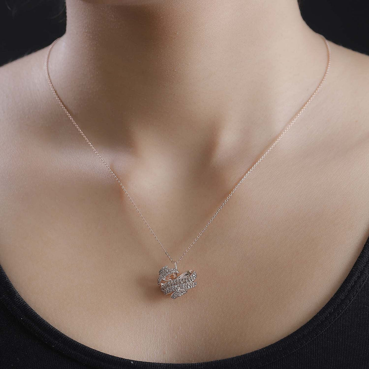 GP Collection - Champagne Diamond Heart Pendant with Chain (Size 20) in 18K Rose Gold Vermeil Plated Sterling Silver 0.50 Ct V32672131 2