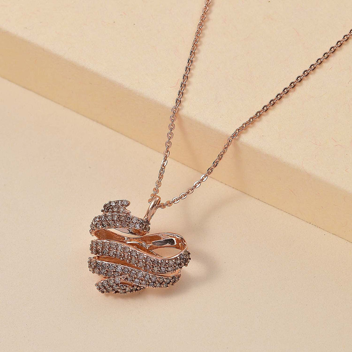 GP Collection - Champagne Diamond Heart Pendant with Chain (Size 20) in 18K Rose Gold Vermeil Plated Sterling Silver 0.50 Ct V32672131 3