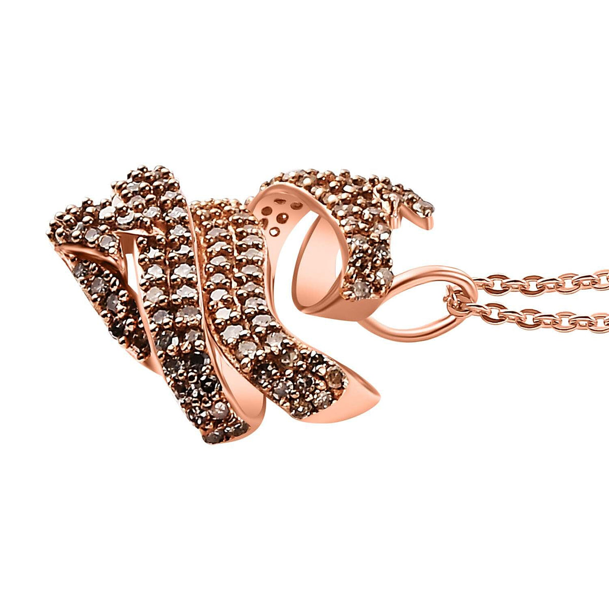 GP Collection - Champagne Diamond Heart Pendant with Chain (Size 20) in 18K Rose Gold Vermeil Plated Sterling Silver 0.50 Ct V32672131 4