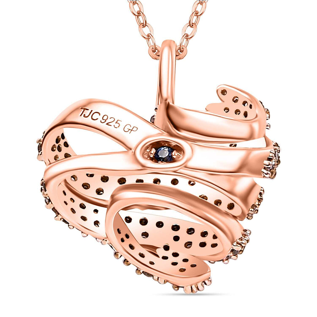 GP - Champagne Diamond & Blue Sapphire Pendant with Chain (Size 20) in 18K Rose Gold Vermeil Sterling Silver 0.50 Ct