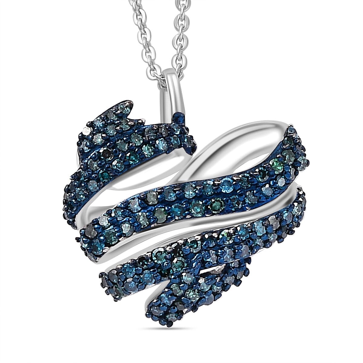 GP Amore Collection - Blue Diamond Heart Pendant with Chain (Size 20) in Rhodium Overlay Sterling Silver 0.50 Ct 4326761 0