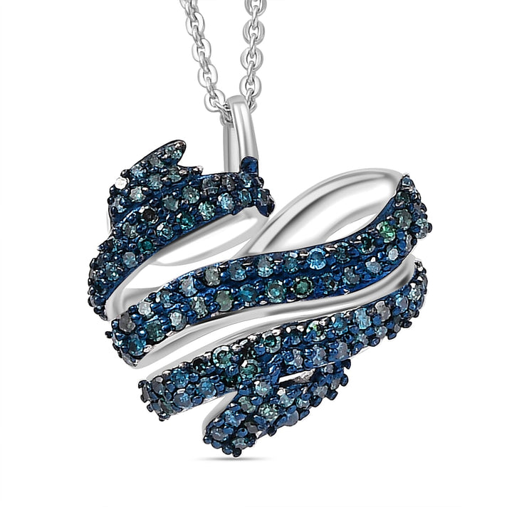 GP Amore Collection - Blue Diamond Heart Pendant with Chain (Size 20) in Rhodium Overlay Sterling Silver 0.50 Ct 4326761 1
