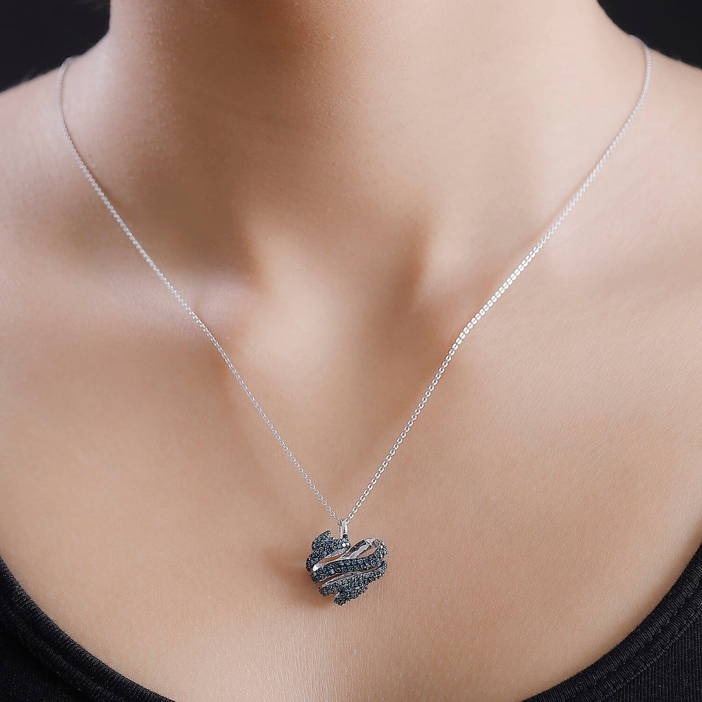 GP Blue Diamond, Blue Sapphire Pendant with Chain (Size 20) in Rhodium Overlay Sterling Silver 0.50 Ct