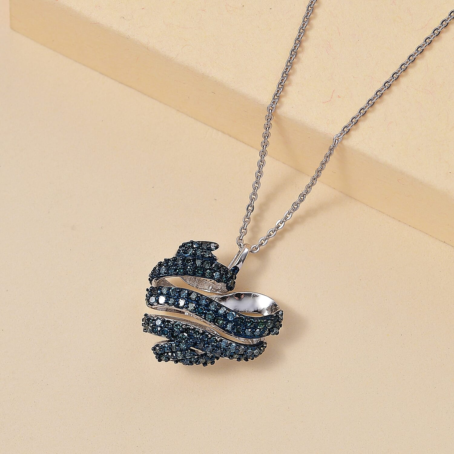 GP Amore Collection - Blue Diamond Heart Pendant with Chain (Size 20) in Rhodium Overlay Sterling Silver 0.50 Ct 4326761 3